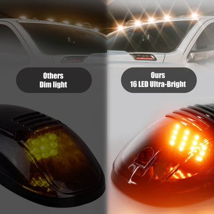5pcs LED Cab Roof Marker Lights 16/24 LED 12V Super Bright UV-Resistant ABS Lens with Wiring Harness Kit for 2003-2018 Pickup Trucks 1500 2500 3500 4500 5500, White Amber Red Blue Green Purple