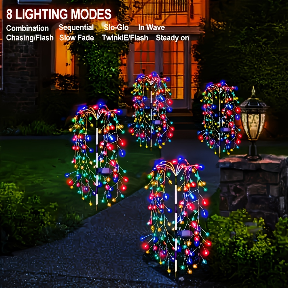 Solar Firecracker Cluster String Lights with 120 LEDs in Warm Color or Multicolor Checkout Options