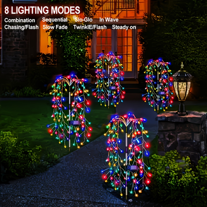 Solar Firecracker Cluster String Lights with 120 LEDs in Warm Color or Multicolor Checkout Options