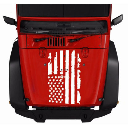 American Flag Car Hood Vinyl Decal Sticker - Distressed USA Flag Stripe Graphic, 35x20 Inch Universal Fit for Car, SUV, Truck Hood, Door, Window & Windshield, Patriotic Car Modification Gift (Black or Transparent)