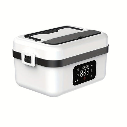 Wireless Heated Lunch Box 8000mAh Battery Powered - 60W Electric Food Warmer 1L Stainless Steel with Smart Timer 8 Settings and Power Bank Function, Portable Lunch Heater for Office Car Truck and Travel, BPA-Free with Fork Spoon and Insulated Bag