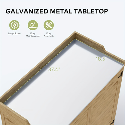 Wood Garden Potting Cabinet with Galvanized Metal Worktop, Double Doors and Removable Interior Shelf