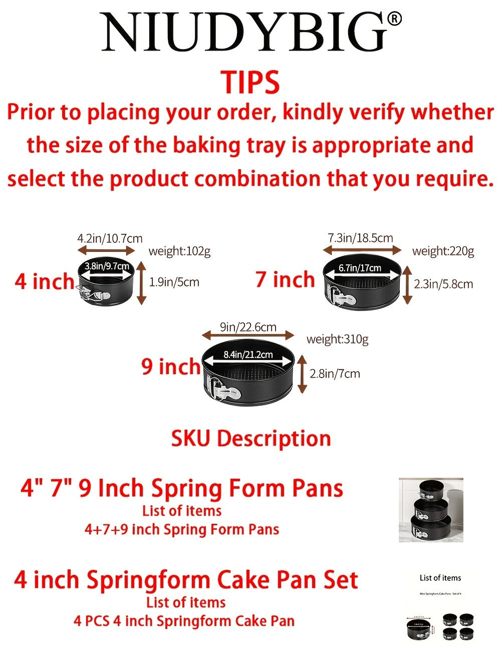 Springform Cake Pan Set, Nonstick Carbon Steel Cheesecake Pan with Removable Bottom & Locking Latch, Round Springform Pan for Cheesecake Pizza Quiche Mousse, 4-Inch Set or 4"/7"/9" 3-Piece Set