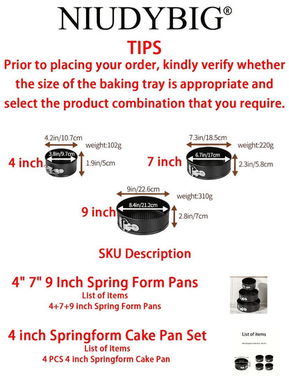 Springform Cake Pan Set, Nonstick Carbon Steel Cheesecake Pan with Removable Bottom & Locking Latch, Round Springform Pan for Cheesecake Pizza Quiche Mousse, 4-Inch Set or 4"/7"/9" 3-Piece Set