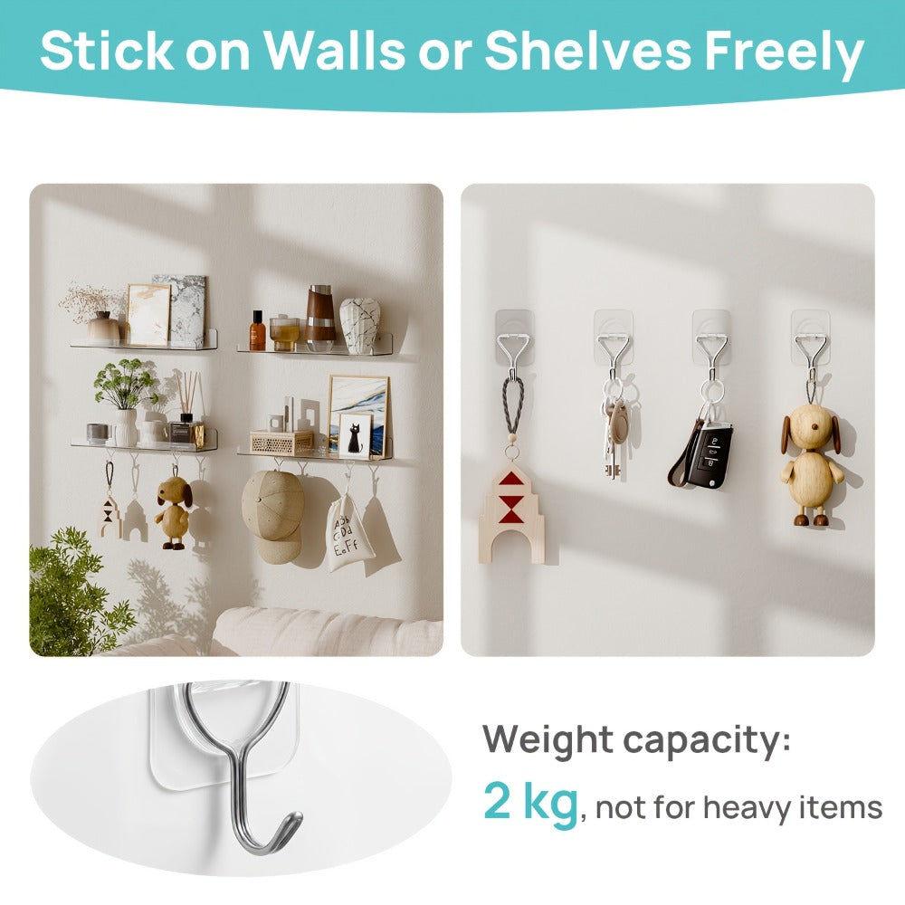 Acrylic Floating Shelves for Wall 4-Pack with 4 Hooks, Clear Wall Mounted Display Shelf Organizer