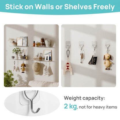 Acrylic Floating Shelves for Wall 4-Pack with 4 Hooks, Clear Wall Mounted Display Shelf Organizer
