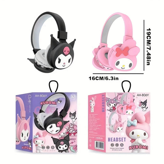 Sanrio Kuromi My Melody Cute Wireless Headset Foldable Portable Smart Call Anime Design for Daily Sports Learning Festival Gift for Girls Teens My Melody Black Kuromi Red