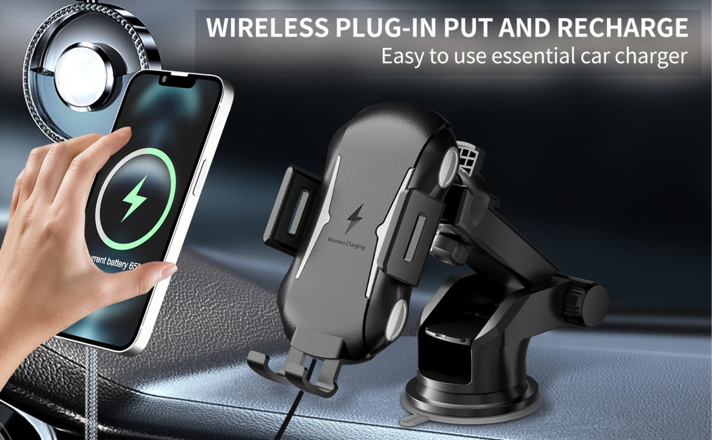Infrared Auto-Sensing Car Phone Mount 10W Wireless Charging Auto-Lock Clamp Vent Clip Dashboard Suction 360° for iPhone 16 15 14 13 12, Samsung Galaxy S24 S23 S22, All Qi Devices – Black
