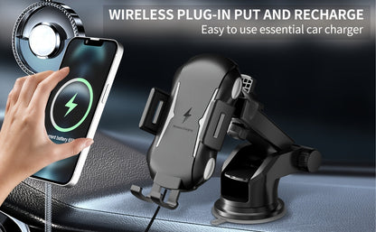 Infrared Auto-Sensing Car Phone Mount 10W Wireless Charging Auto-Lock Clamp Vent Clip Dashboard Suction 360° for iPhone 16 15 14 13 12, Samsung Galaxy S24 S23 S22, All Qi Devices – Black