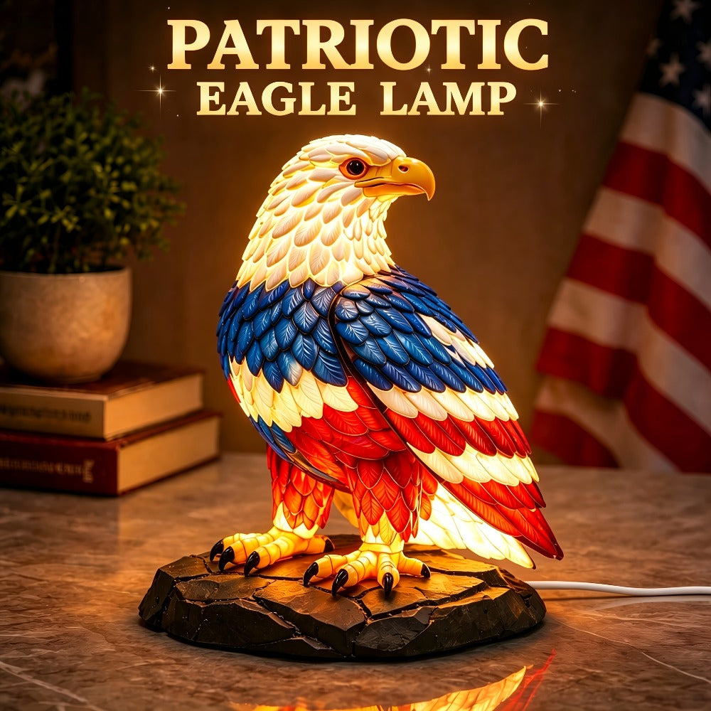 Night Light Stained-Glass-Effect Eagle Table Lamp with 3D Resin Form, Warm LED Glow and One-Piece Configuration