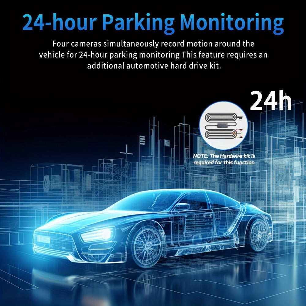 360° Dash Cam - 3/4 Channel 1080P HD Car Camera, Night Vision, WDR, G-Sensor, Loop Recording, 24/7 Parking Monitor, WiFi, Optional 32GB Card, Zero Blind Spot Coverage