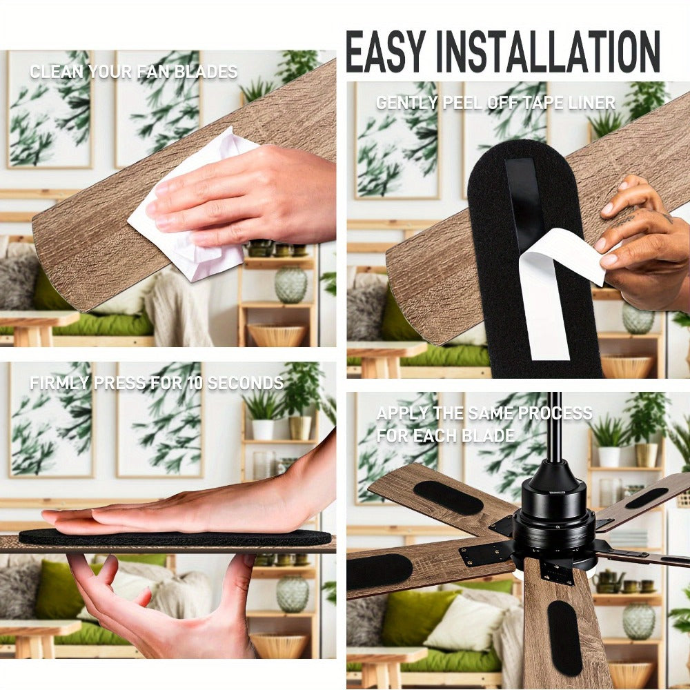 Thirty-Piece Black Ceiling Fan Blade Filter Pad Set with Adhesive Backing and Activated Carbon Layer