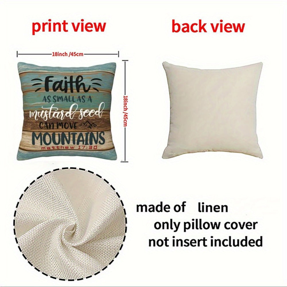 Scripture Quote Throw Pillow Covers, Four-Piece 18 x 18-Inch Linen-Labeled Set with Hidden Zippers