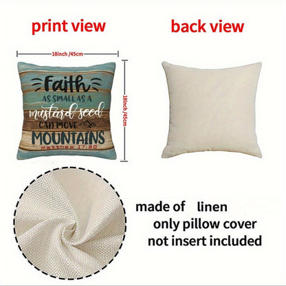 Scripture Quote Throw Pillow Covers, Four-Piece 18 x 18-Inch Linen-Labeled Set with Hidden Zippers