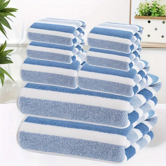 Towel Set 8 Piece Two-Color Striped Mix with 2 Bath, 2 Face and 4 Hand Towels in Four Colors