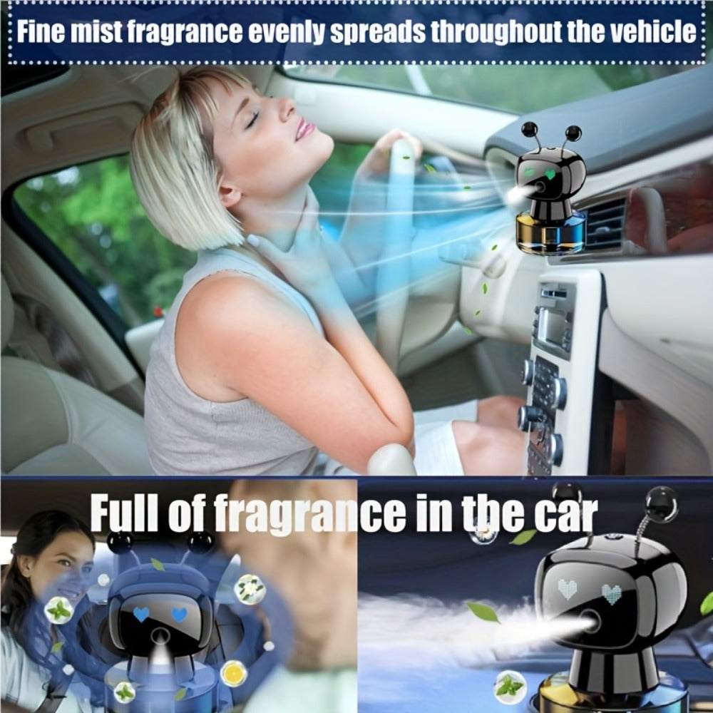 Car Air Freshener Robot-Shaped Auto Spray Diffuser with Four Intensity Levels and Five Color-Scent Options