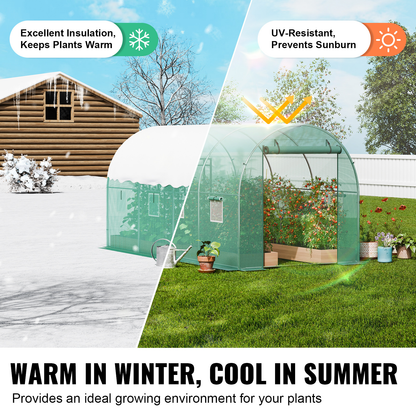10- to 20-Foot Tunnel Greenhouse with Green Cover, Roll-Up Door and Size-Specific Vent Windows