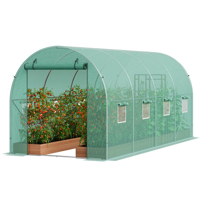 10- to 20-Foot Tunnel Greenhouse with Green Cover, Roll-Up Door and Size-Specific Vent Windows