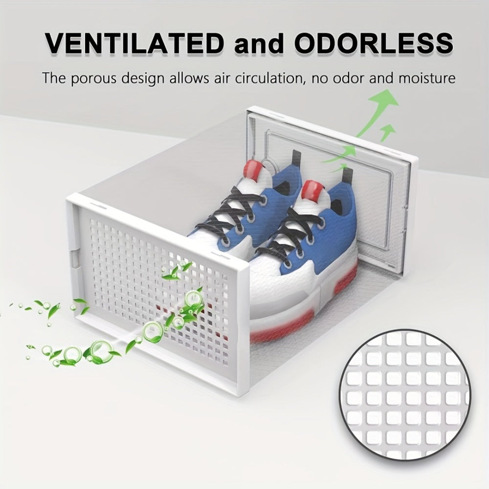 Transparent Stackable Shoe Boxes with Lid – Foldable Clear Sneaker Storage Organizer (6/24pcs)