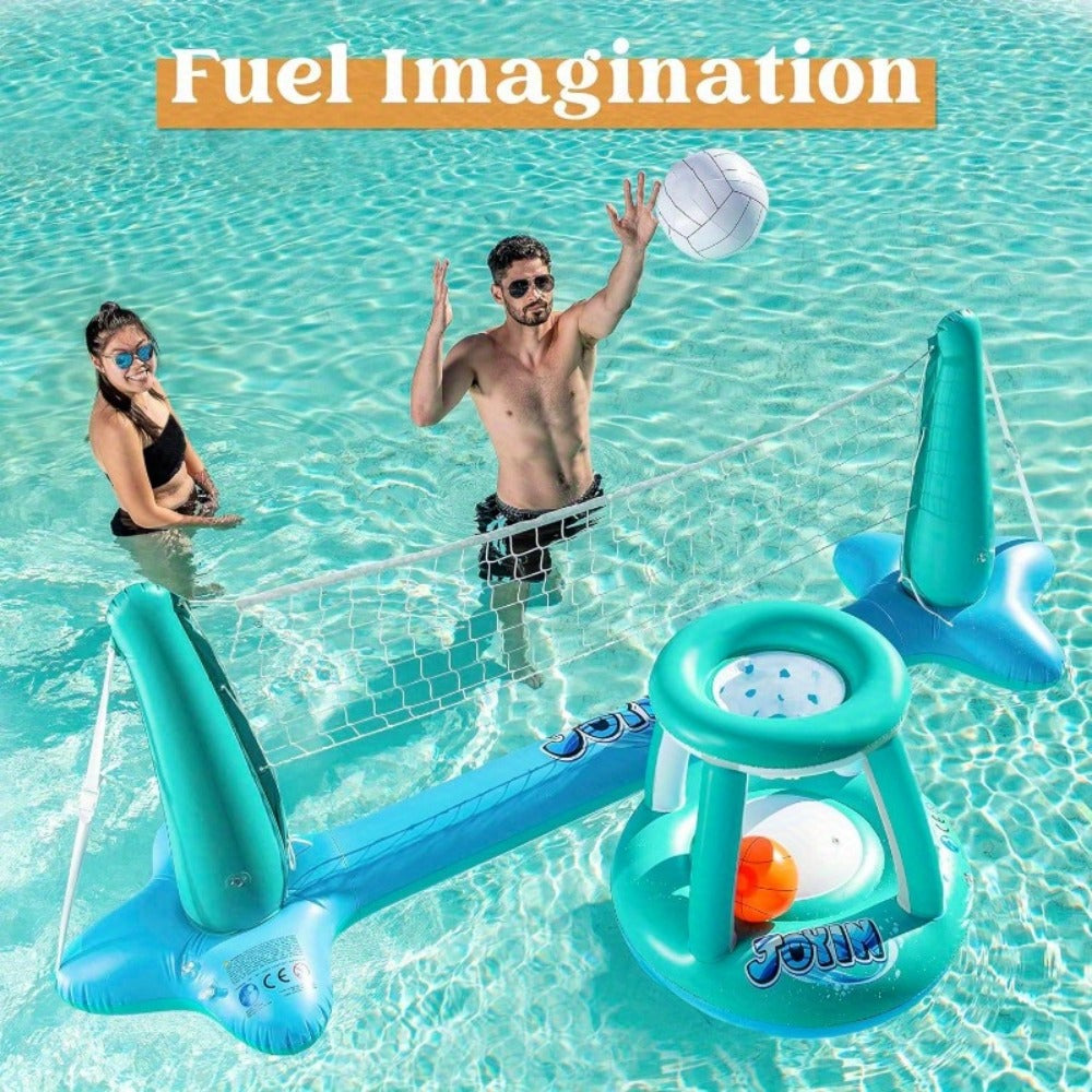 Inflatable Pool Volleyball Set with Basketball Hoop – 2-in-1 Floating Net Court Game for Kids & Adults, Summer Pool Party Toy, Outdoor Swim Sport, Backyard Water Fun