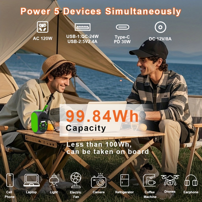 Solar Generator 120W LiFePO4 Battery 99.84Wh Portable Power Station with 30W Foldable Solar Panel AC DC USB Type-C for Camping Hiking Emergency CPAP Laptop