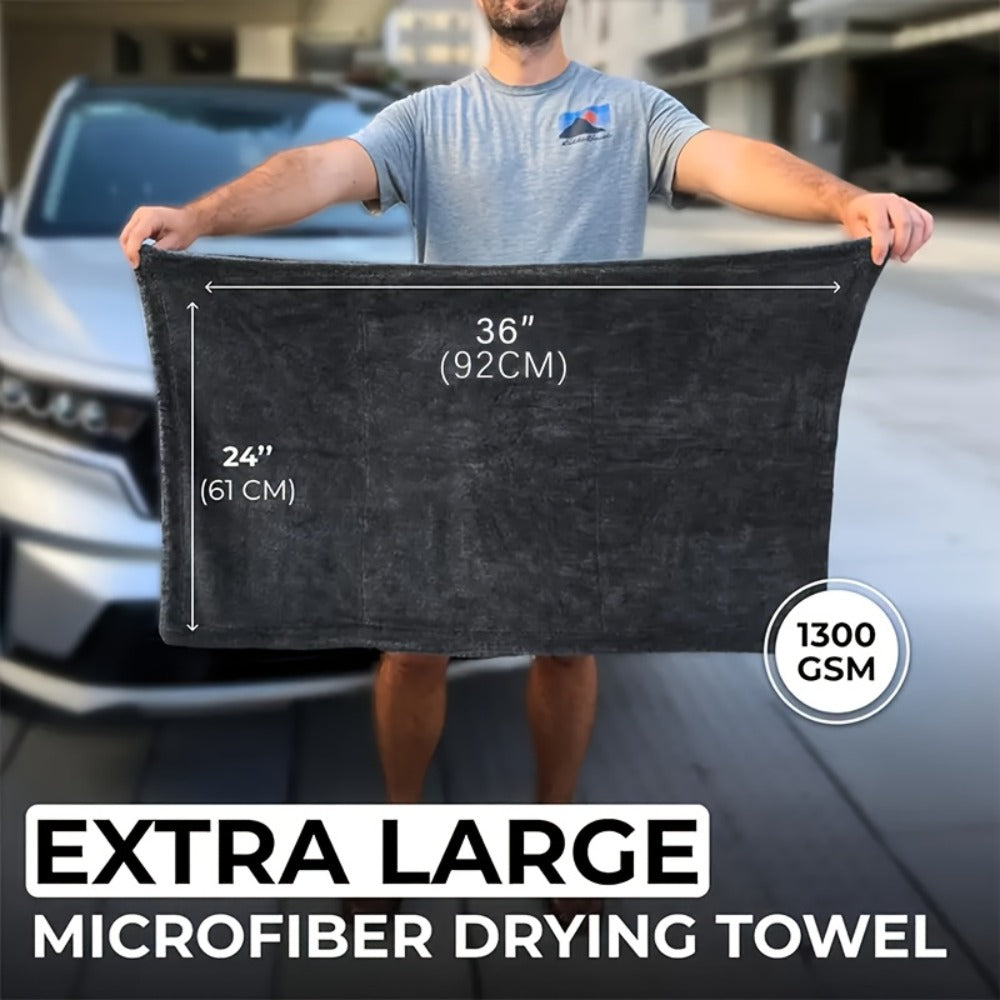 Microfiber Car Drying Towel 1300GSM – Edgeless Streak-Free Quick-Dry Detailing Towel, High Absorbency, XL Size 24x16" & 24x36" for Car Washing & Detailing
