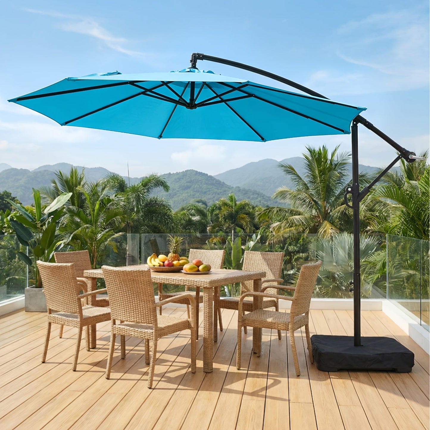 Patio Umbrella 10FT Cantilever Hanging Style with Crank, Push Tilt and Variant-Specific Cross Base