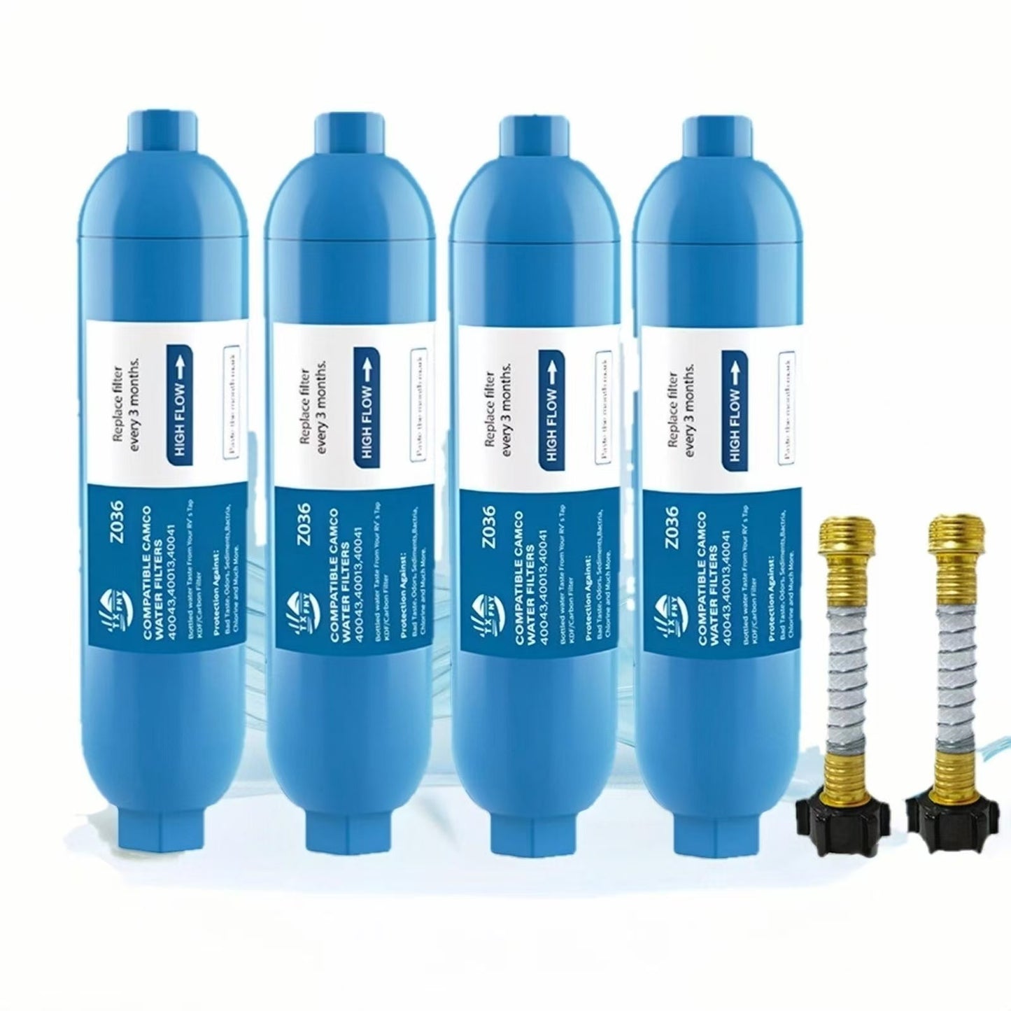 RV Water Filter with Flexible Hose Protector – Inline Hose Filter, Reduces Chlorine, Odors & Sediment, BPA-Free, for RV, Camper, Boat, Garden, Camping, 1/2/4 Pack