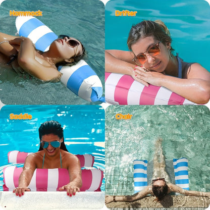 Five-Piece Inflatable Pool Hammock Float Set with Mesh Centers, Striped Designs and 51.2-Inch Length