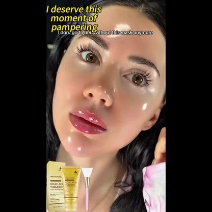 Kojic Acid Turmeric Face Mask with Vitamin C — Brightening Peeling Mask for Dark Spots, Deep Cleansing, Oil Control & Glowing Skin, Alcohol-Free, All Skin Types, 100ml with Brush