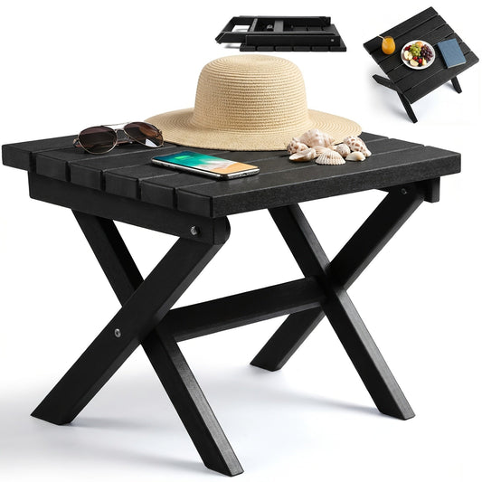 Outdoor Side Table HDPE Collapsible Weather-Resistant Portable End Table for Adirondack Chair, Camping, RV, Poolside & Garden Use