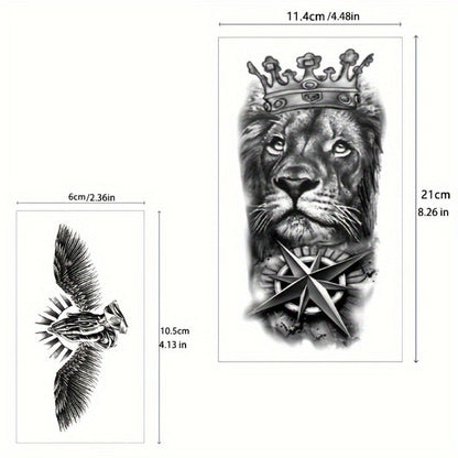 Temporary Tattoo Half Sleeve 32 Sheets 3D Realistic Animal Tribal Wolf Lion Tiger Skull Rose Flower Fake Tattoo Stickers for Men Women Adults Forearm Body Art Large Waterproof Long Lasting
