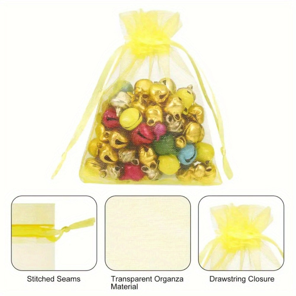 Organza Drawstring Gift Bags, 200-Piece Mixed-Color Set in 2.76 x 3.54 or 3.94 x 5.90 Inch Sizes for Favors and Jewelry