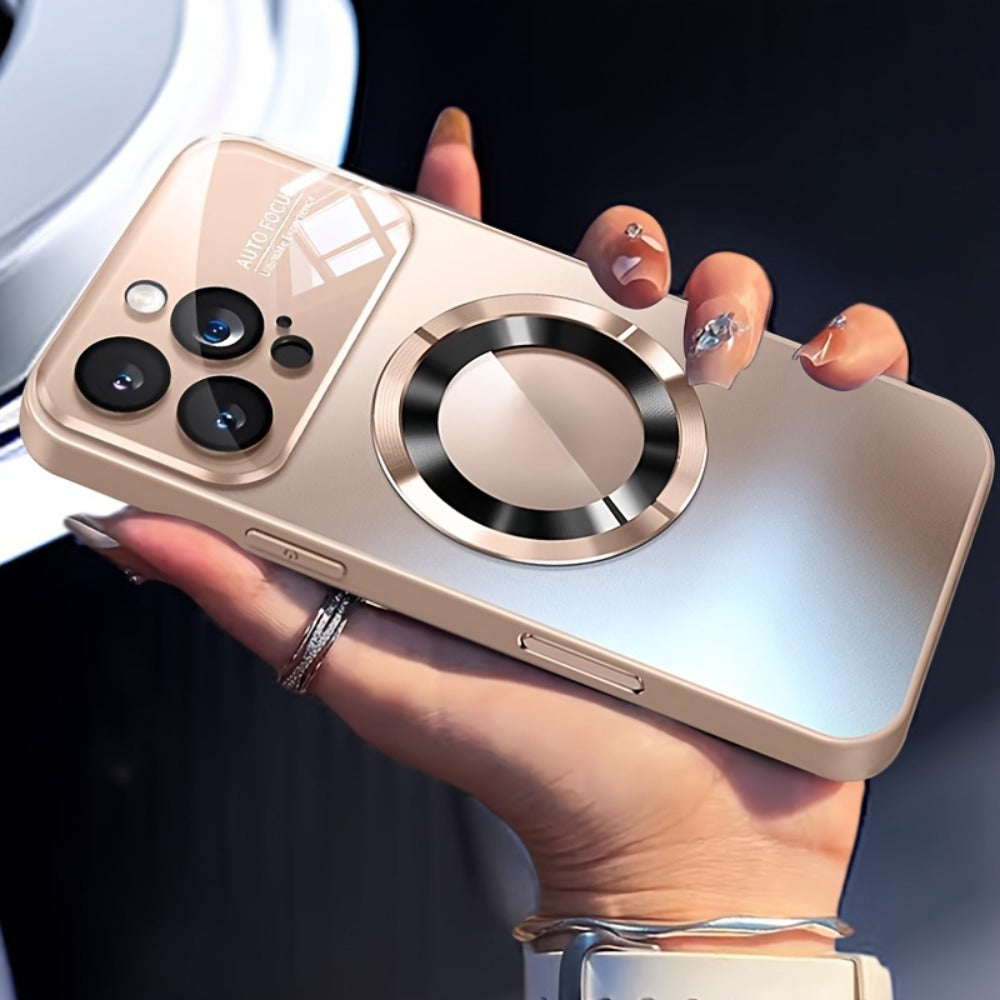 Phone Case Matte Titanium-Finish Magnetic Cover with Built-In Glass Lens Protector for Select iPhone Models