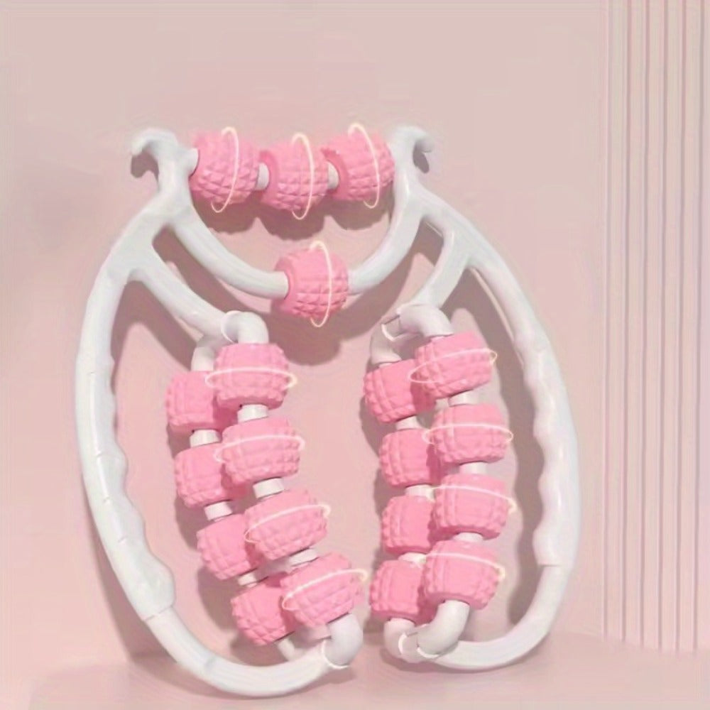 Twenty-Wheel Manual Leg Roller with Textured Rotating Nodes, Dual Handles and Pink or Green Options