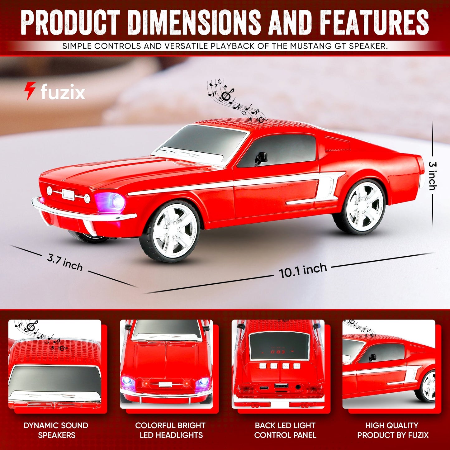 Fuzix WS-1967 Classic Car Bluetooth Speaker with LED Lights | Retro Replica Wireless Stereo, FM Radio, USB/TF/AUX, Built-in Mic, Rechargeable – Novelty Gift for Car Enthusiasts, Home, Travel & Parties