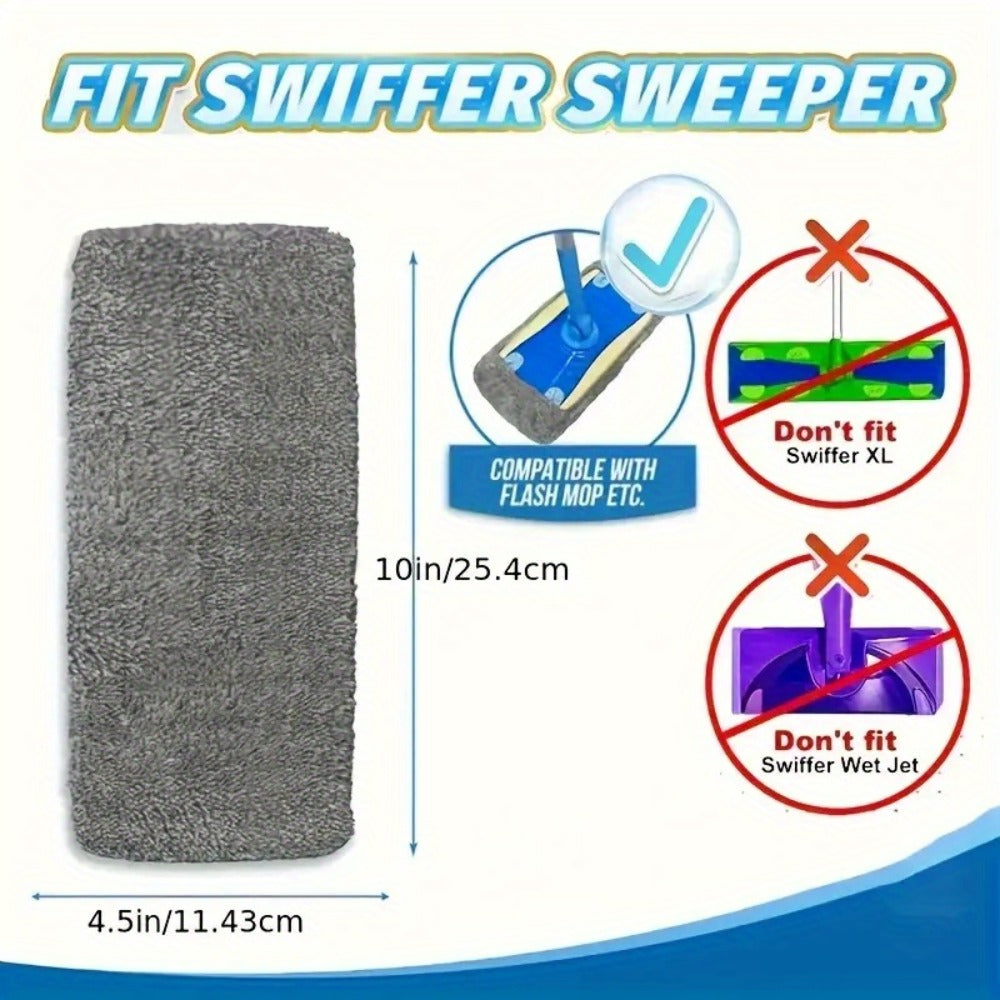 Ten-Piece Reusable Gray Microfiber Mop Pad Set with Elastic Openings for Flat-Head Floor Mops