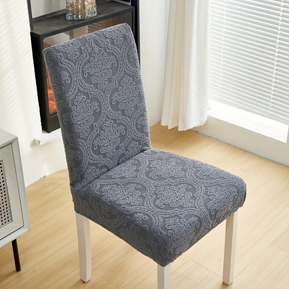Paisley Stretch Velvet Dining Chair Covers in Off White, Light Gray, Deep Gray or Khaki, Four- or Six-Piece Sets
