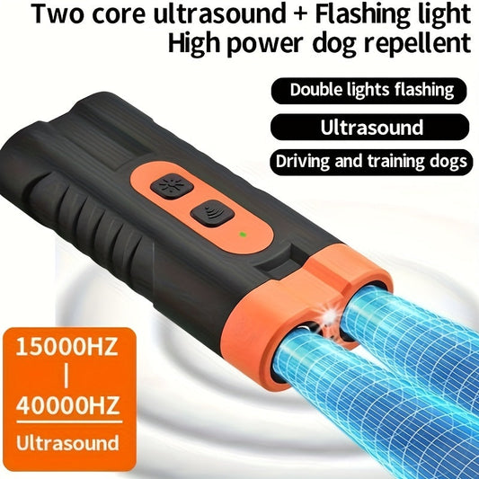 Ultrasonic Dog Repellent Device - Handheld Bark Control with Dual-Head System, LED Light & One-Touch Operation for Small Medium Large Dogs