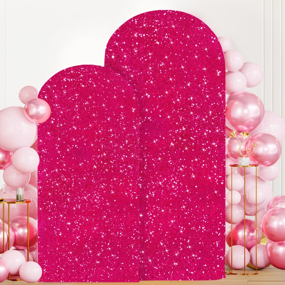 Glitter Sequin Wedding Arch Covers, Two-Piece 6 ft and 7.2 ft Spandex Backdrop Set in Eight Colors