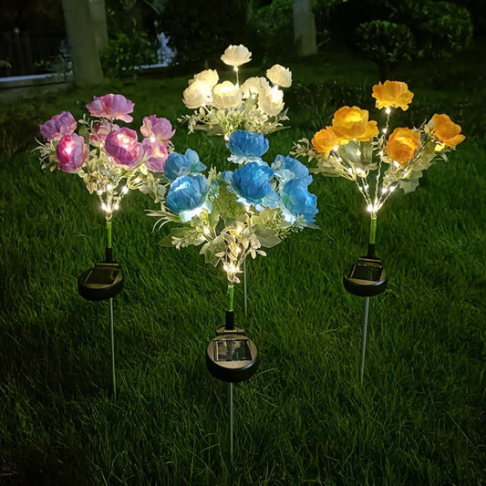 Solar Garden Lights 2-Pack Peony Flower Stakes, 84 LEDs, IP65 and Four Bloom Colors for Yard Decor