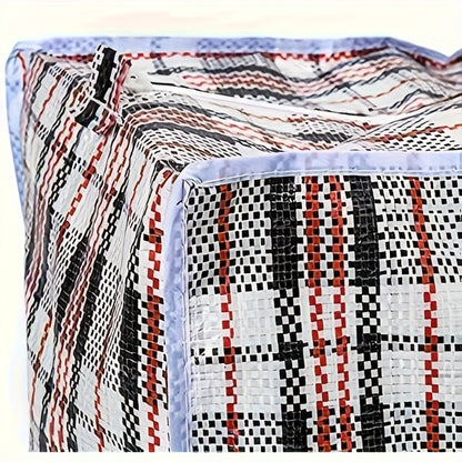 Storage Bag Set, 3-Piece Checkered Fabric Moving Organizers with Zipper Closures, Carry Handles and Foldable Design