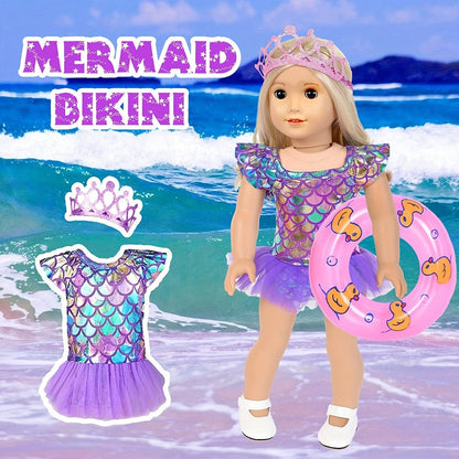 Twenty-Piece Mermaid Travel Accessory Set for 18-Inch Dolls with Purple Suitcase, Skirts and Crown