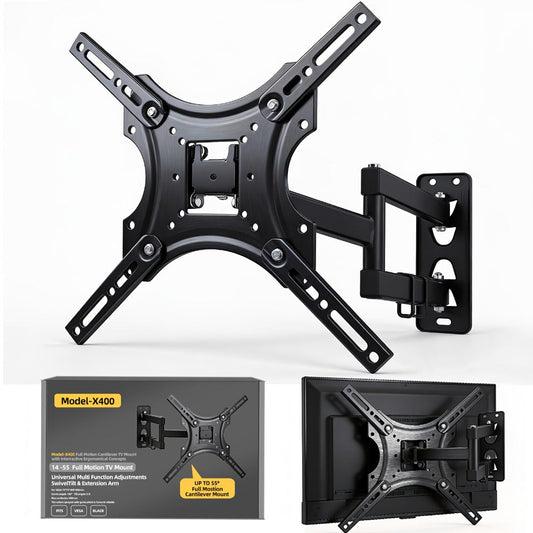 Articulating Full Motion TV Wall Mount 22-55 Inch – Swivel Tilt Extend Bracket for Flat & Curved Screens up to 80 lbs, Universal VESA Compatible, Heavy Duty Steel, Black