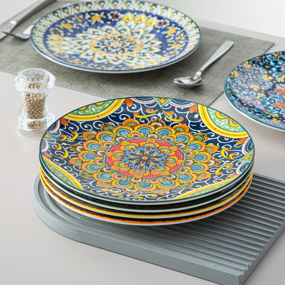 Six-Piece Bohemian Dinner Plate Set with 10.5-Inch Colorful Patterned Plates in Two Style Options