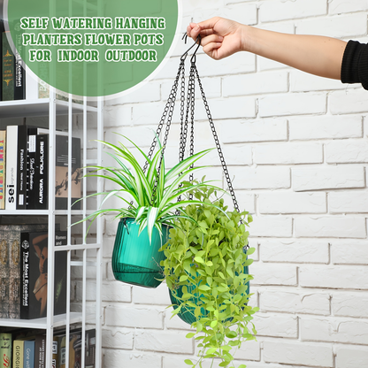 Four-Piece Self-Watering Hanging Planter Set with 6.5- and 4.5-Inch Pots, Hooks and Drainage Openings