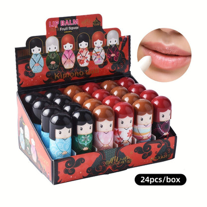 24-Piece Doll-Shaped Lip Balm Display Set in Two Illustrated Set A or Set B Checkout Options