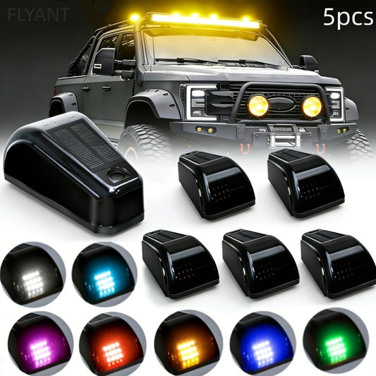 Solar Powered Cab Roof Lights for Trucks – 5pcs Wireless LED Clearance Lights with Motion & Vibration Sensor, No-Drill Install, Universal Fit for Car & Truck