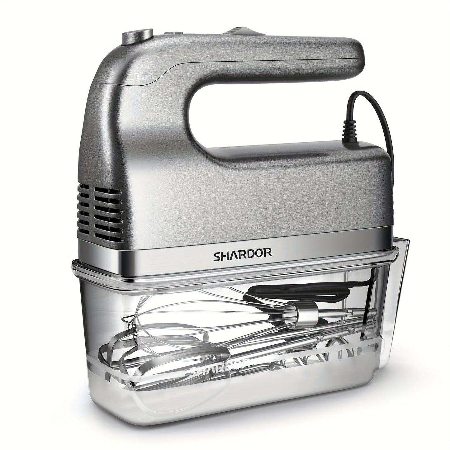 Electric Hand Mixer 250W with Storage Case – 5-Speed Plus Turbo Handheld Mixer with 5 Stainless Steel Attachments (2 Beaters, 2 Dough Hooks & 1 Whisk) – Kitchen Baking Mixer in Blue, Black, White & Silver