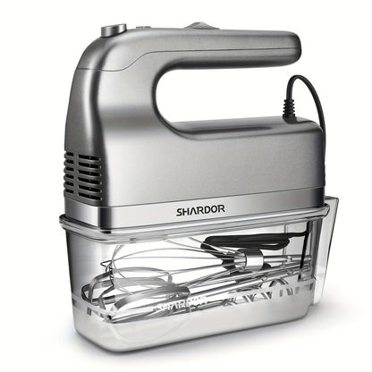 Electric Hand Mixer 250W with Storage Case – 5-Speed Plus Turbo Handheld Mixer with 5 Stainless Steel Attachments (2 Beaters, 2 Dough Hooks & 1 Whisk) – Kitchen Baking Mixer in Blue, Black, White & Silver